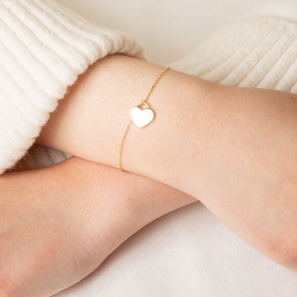 14K Solid Yellow Gold Heart Lock Love Adjustable Bracelet 7"